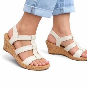 Rockport White Cream Cork Wedge Sandals Size 7M